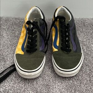 Vans Suede Green Yellow Purple Blue and Black Checkerboard Sneakers